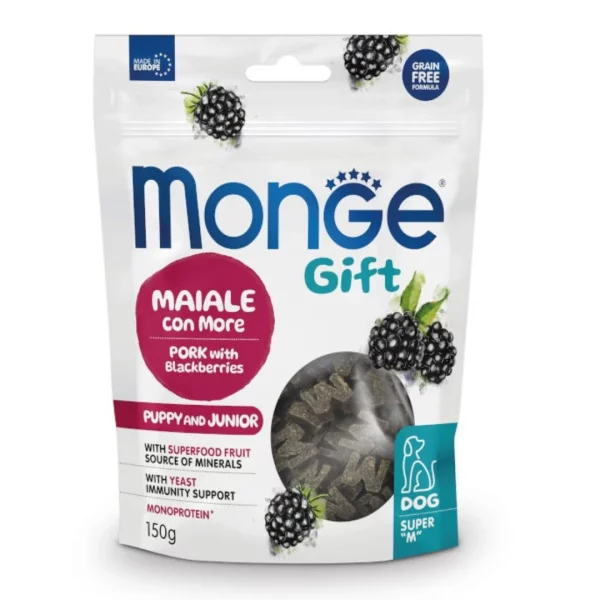 Monge Gift poslastice za pse Puppy & Junior svinjetina s kupinama 150g u pakiranju